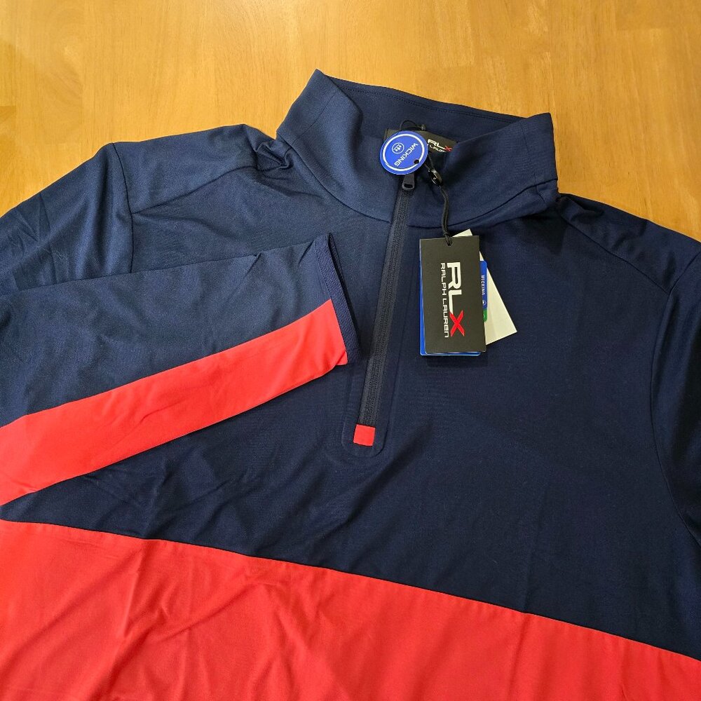 RLX Ralph Lauren Men's 1/4 Zip Performance Wicking Pullover Red‎ Blue Large NWT
